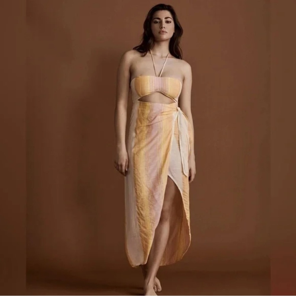 l*space Pastel Stripe Strapless Maxi Dress in Pink, Yellow & White - Picture 2 of 2